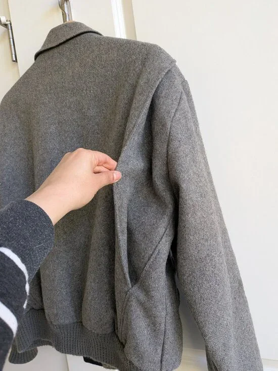 Vintage Hunt Club Wool Jacket Men M Gray Collared Bomber Jacket Made in USA - Picture 9 of 16